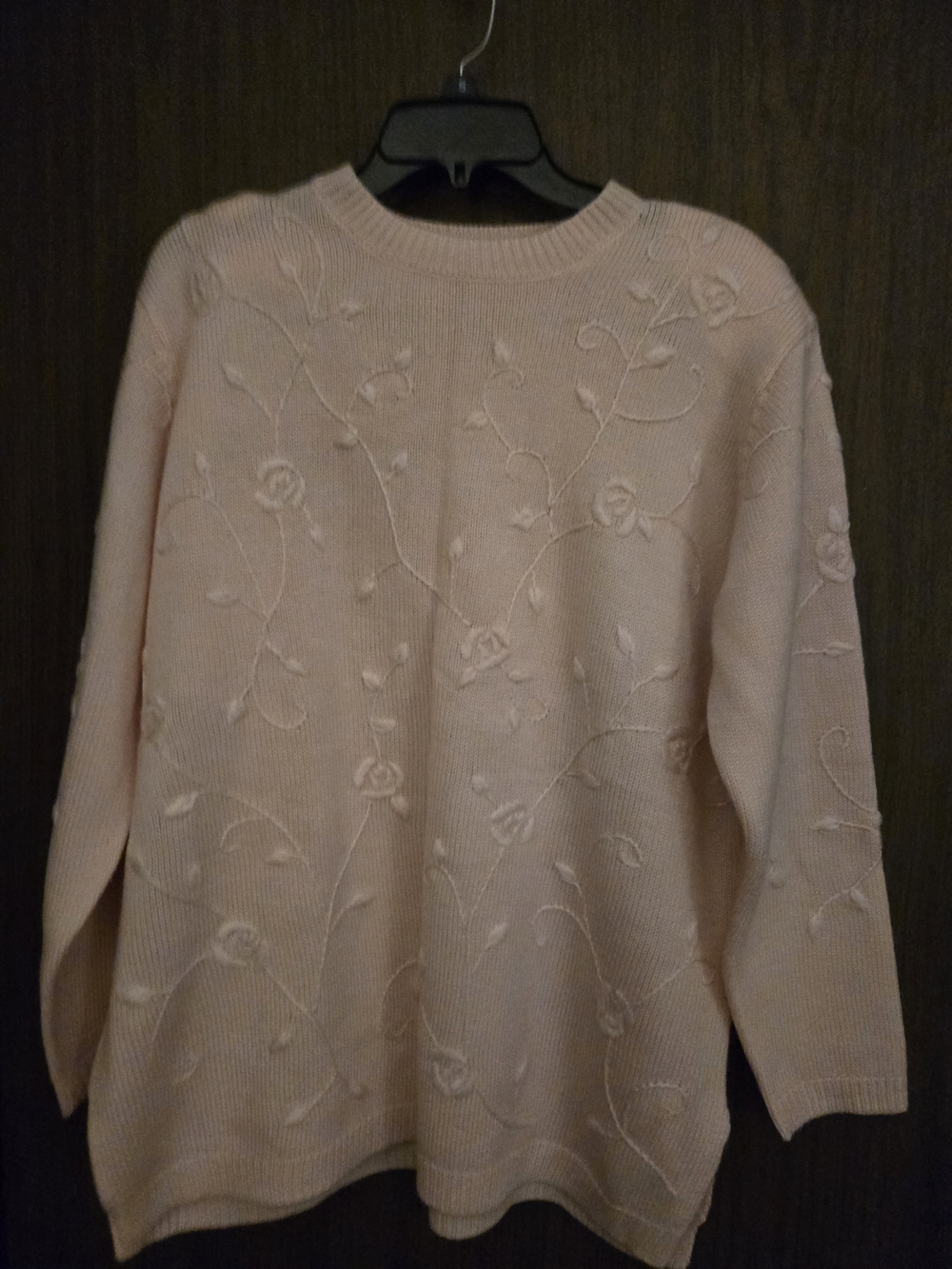 Women's Pink Floral Embroidered Crewneck Sweater